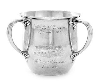 An American Silver Trophy Cup of Rowing Interest, Gorham Mfg. Co., Providence, RI, 1897, of Tyg form, the body engraved with