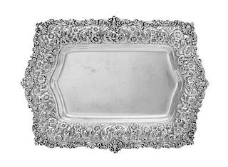 * An American Silver Serving Tray, Bailey, Banks & Biddle, Philadelphia, PA, 1889, the rim worked with C-scroll and volute mo