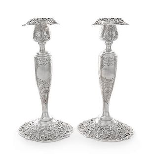 * A Pair of American Silver Candlesticks