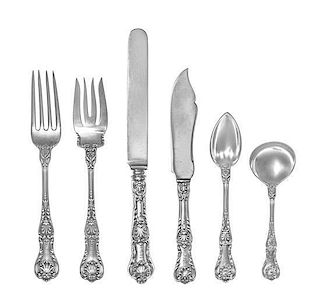 An American Silver Flatware Service, Gorham Mfg. Co., Providence, RI, King George pattern, comprising: 13 luncheon knives 14