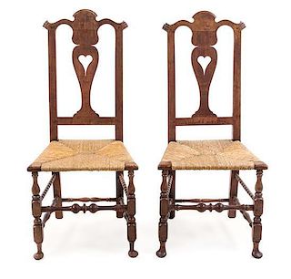 A Pair of Queen Anne Maple Side Chairs Height 41 1/2 inches.