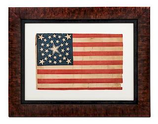 An American 30-Star Parade Flag Height of flag 13 3/4 x width 21 inches.