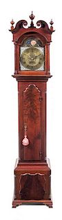 A Chippendale Mahogany Tall Case Clock Height 96 1/2 x width 21 1/2 x depth 10 3/4 inches.