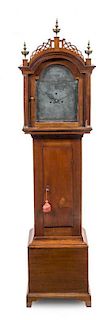 A Federal Mahogany Tall Case Clock Height 86 1/4 x width 21 x depth 11 inches.