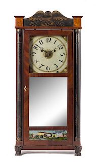 An American Mahogany Shelf Clock Height 36 3/4 x width 17 7/8 x depth 4 7/8 inches.