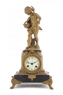 An American Gilt Metal Figural Mantel Clock Height 18 1/2 inches.