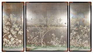 * Three Gracie Hand-Painted Wallpaper Panels Largest height 83 3/4 x width 70 1/2 inches.