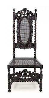 A Renaissance Revival Hall Chair Height 54 x width 21 x depth 18 inches.