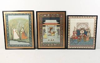 GROUP OF 3 FRAMED HAND COLORED PIECES OF ARTWORK