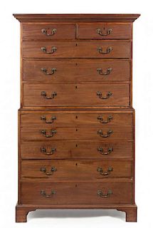 A George III Mahogany Secretary Chest on Chest Height 76 x width 42 x depth 21 3/4 inches.