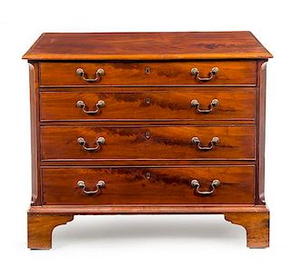 A George III Style Mahogany Chest of Drawers Height 30 x width 37 1/4 x depth 19 1/4 inches.