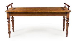 * A Regency Style Mahogany Bench Height 22 1/2 x width 41 3/4 x depth 11 3/4 inches.