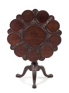 A Chippendale Style Mahogany Tilt-Top Supper Table Height 28 x diameter of top 33 1/4 inches.