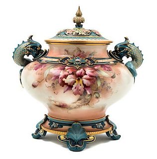 * A Hadley's Worcester Porcelain Covered Jardiniere Width 12 inches.