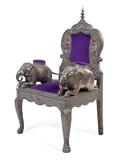 An Indian Silver-Clad Throne Chair Height 49 inches.