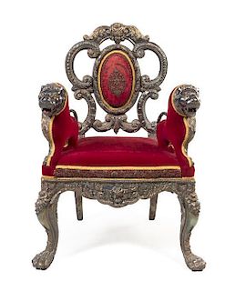 An Indian Silver-Clad Throne Chair Height 47 inches.