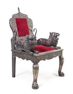 An Indian Silver-Clad Throne Chair Height 48 inches.