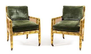 A Pair of Victorian Giltwood Armchairs Height 34 3/4 inches.