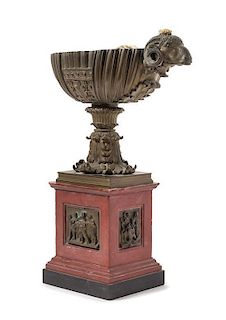 A Continental Bronze and Marble Oil Lamp on Stand Height 17 1/2 inches.