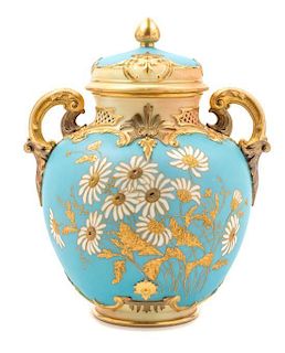 * A Royal Worcester Porcelain Covered Vase Height 11 1/8 inches.