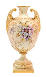 * A Royal Worcester Porcelain Vase Height 18 3/4 inches.