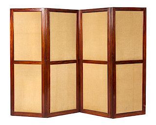 An Edwardian Mahogany Four-Panel Floor Screen