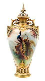 * A Royal Worcester Porcelain Covered Vase Height 13 1/4 inches.