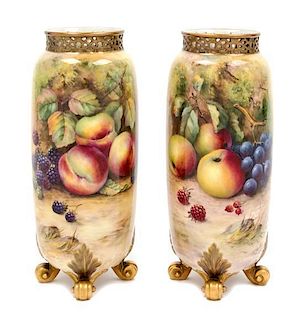 * A Pair of Royal Worcester Porcelain Vases Height 8 3/4 inches.