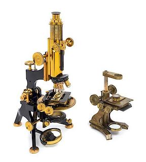 An English Brass and Black Lacquered Microscope Height 15 inches.