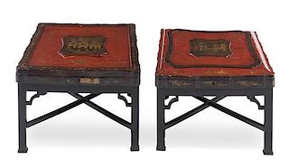 * Two Chinese Lacquer Boxes on Stands Height overall 16 x width 23 x depth 23 inches.