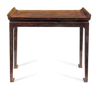 A Chinese Hardwood Altar Table Height 35 7/8 x width 42 x depth 15 1/8 inches.