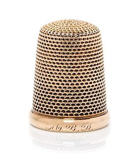 * An American 14-Karat Yellow Gold Thimble, Carter, Gough & Co., Newark, NJ, the knurled top and body above a plain rim with
