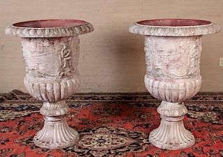 PAIR OF LARGE FRENCH 50" CAST IRON METAL URNS
