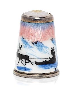 * A Norwegian Silver and Enameled Thimble, David Andersen, Oslo, Late 19th/Early 20th Century, the hardstone inset top above