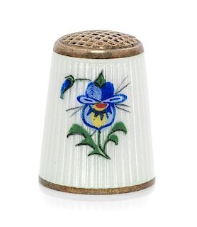 * A Norwegian Silver and Guilloche Enamel Thimble, Aksel Holmsen, Sandefjord, 20th Century, the knurled top above a white gui