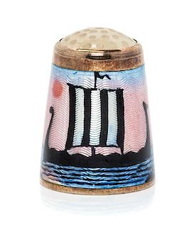 * A Norwegian Silver and Enamel Thimble, Aksel Holmsen, Sandefjord, 20th Century, the hardstone inset top above a guilloche e
