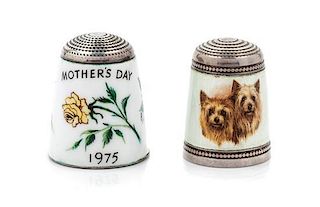 * Two English Silver and Enamel Thimbles, Joseph Swan & Sons, Birmingham, Second Half 20th Century, comprising an example wit