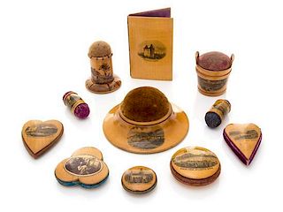 * Eleven Mauchline Ware Pin Cushions Diameter of largest 4 inches.