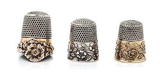 * Three American Silver Thimbles, Ketcham & McDougall, New York, NY, comprising a Dropped Rim example having a knurled top an
