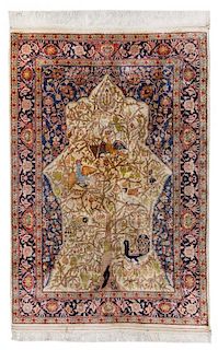 A Kashan Silk Tree of Life Rug 5 feet 2 inches x 3 feet 5 inches.