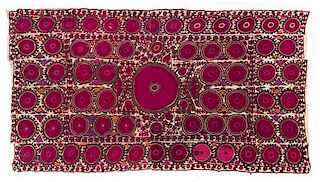 A Ura Tube Suzani Embroidery 14 feet 8 1/2 inches x 8 feet 11 5/8 inches.