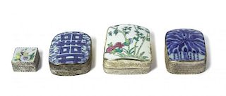 Four Porcelain Inset Silver Mounted Covered Boxes