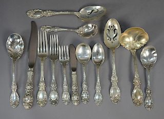 Sterling silver flatware partial set Wallace Lucerne including 8 dinner forks, 12 lunchen forks, 8 seafood forks, 7 teaspoons