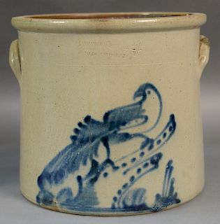 Stoneware crock, Reidinger & Caire N.Y., 4 gallon with cobalt bird on branch (minor rim chips and small old repair).  ht. 11 