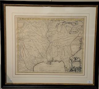 John Senex  engraved map with outlined color  Map of Louisiana and the River Mississippi  marked lower right: This map of the