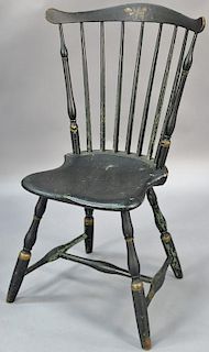 Windsor fanback side chair on bold turned legs in black paint over old green paint.  ht. 36in., seat ht. 17 1/4in. Provenance