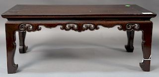 Chinese hardwood stand or small table with carved lotus decoration. 
ht. 10in., top: 13" x 25"