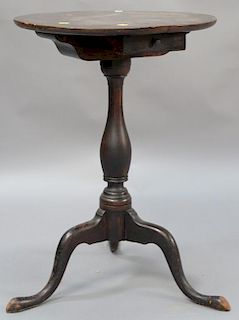 Cherry candlestand having round top and one drawer on turned shaft set on tripod base in old grain painted finish.  ht. 26 3/