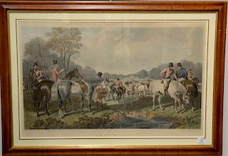 Hand colored engraving  Herrings Fox-Hunting Scenes  The Meet  engraved by J. Harris  sight size 20" x 31 1/4"  Provenance...