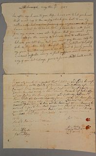Two hand written sale of slave receipts 1741 and 1763, to John Allyn Canterbury, CT from Seth and Lydia Dean.